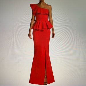 Chiara Boni La Petite Robe Red Peplum Gown